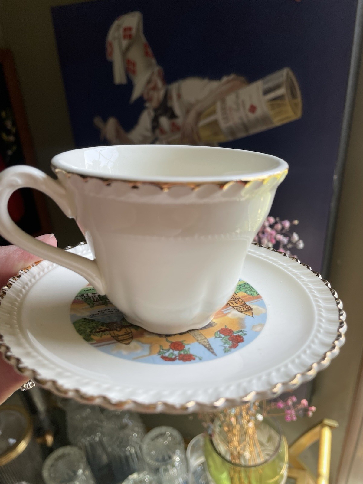 Vintage Ohio Buckeye State Souvenir Tea Cup and Saucer Set Capital Landmarks