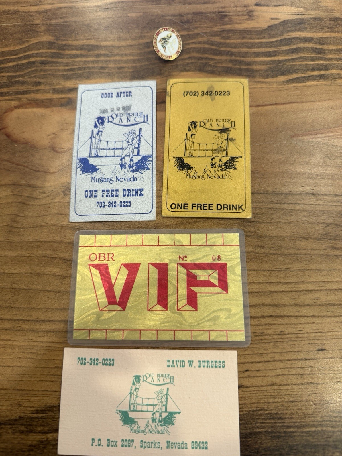 Old Bridge Ranch Brothel VIP Card, Drink Cards, Pin & Business Card Set