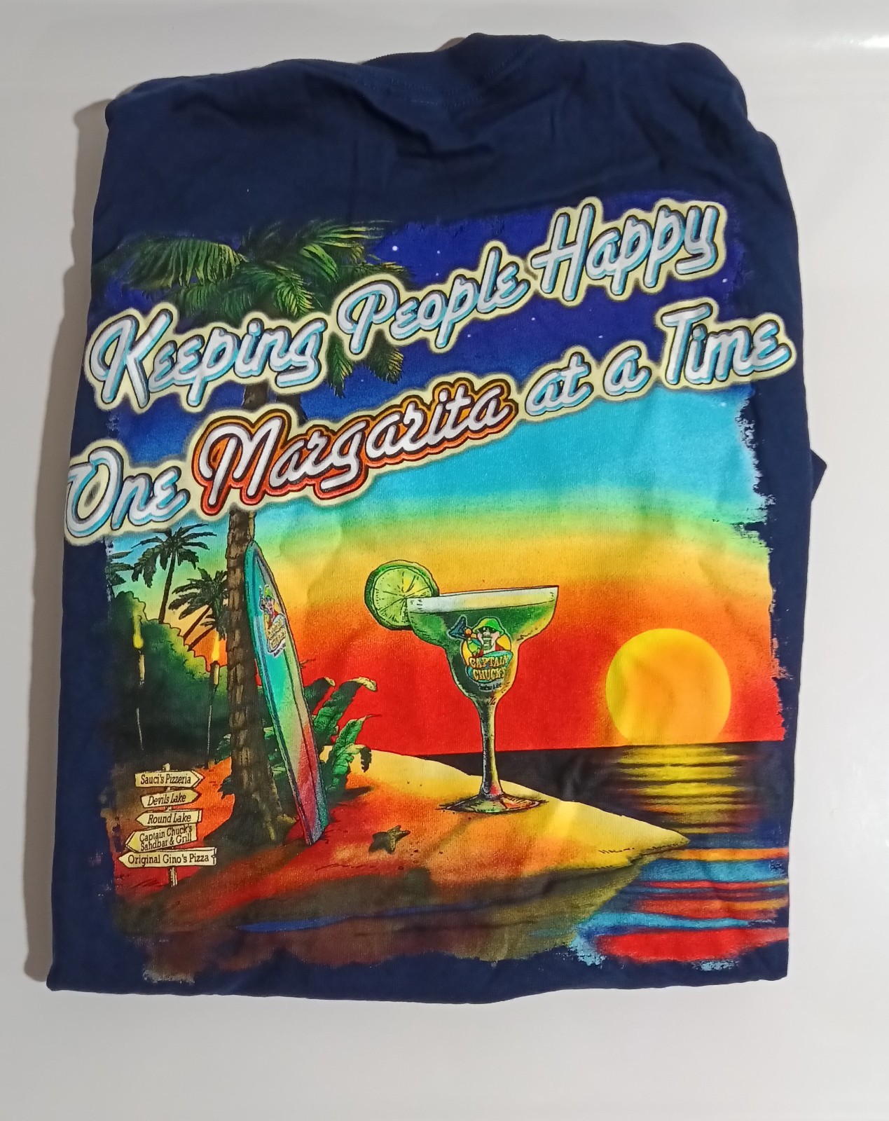 DEVILS LAKE MICHIGAN CAPTAIN CHUCK’S SANDBAR & GRILL RESTAURANT T-SHIRT SIZE L