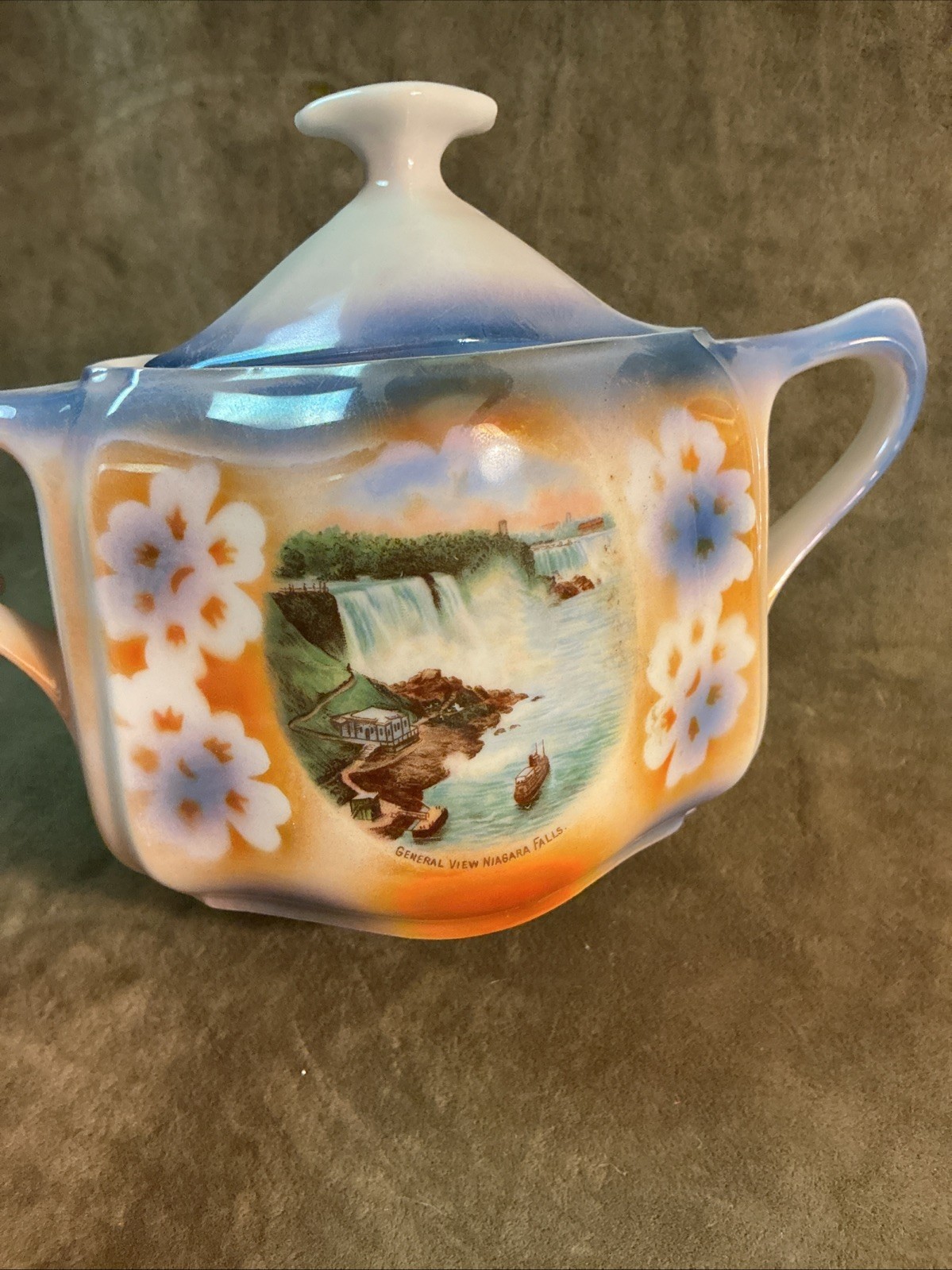 Vintage German/Austrian lusterware porcelain general view Niagara Falls Sugar