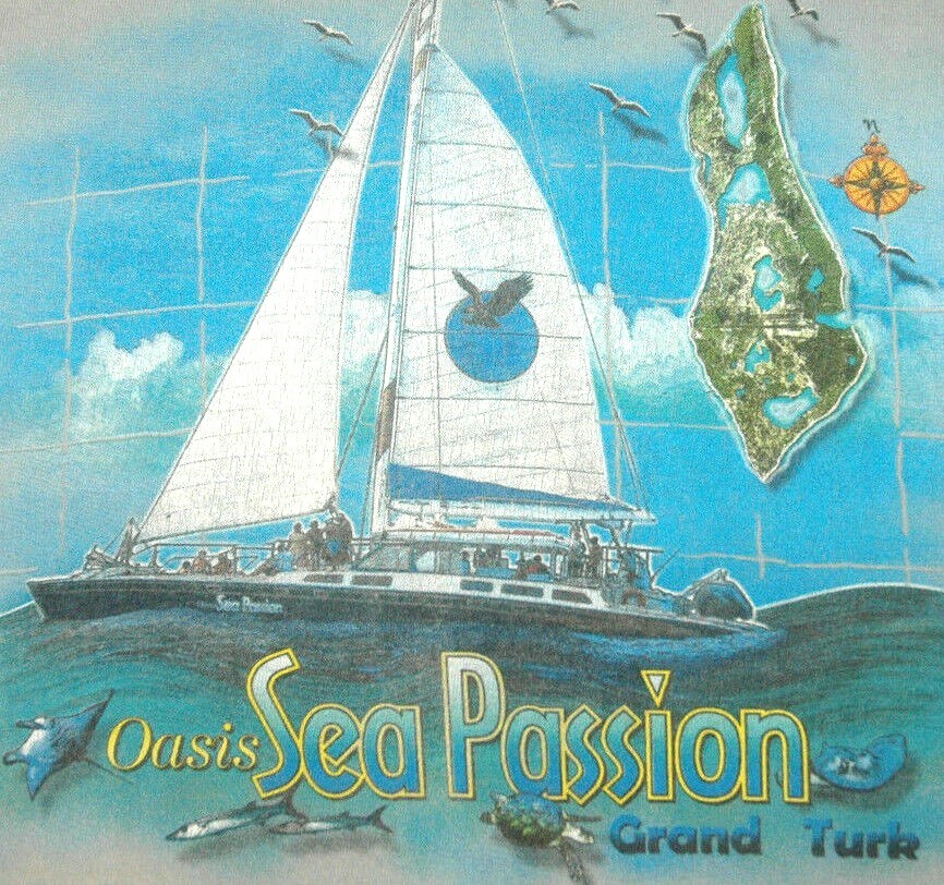 Vtg OASIS DIVERS GRAND TURK T Shirt 2 SIDED TEE Turks & Caicos Island OCEAN DIVE