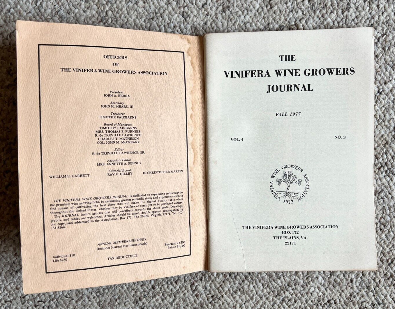 Jefferson & Wine Vinifera Wine Growers Association 1977 The Plains Virginia VA