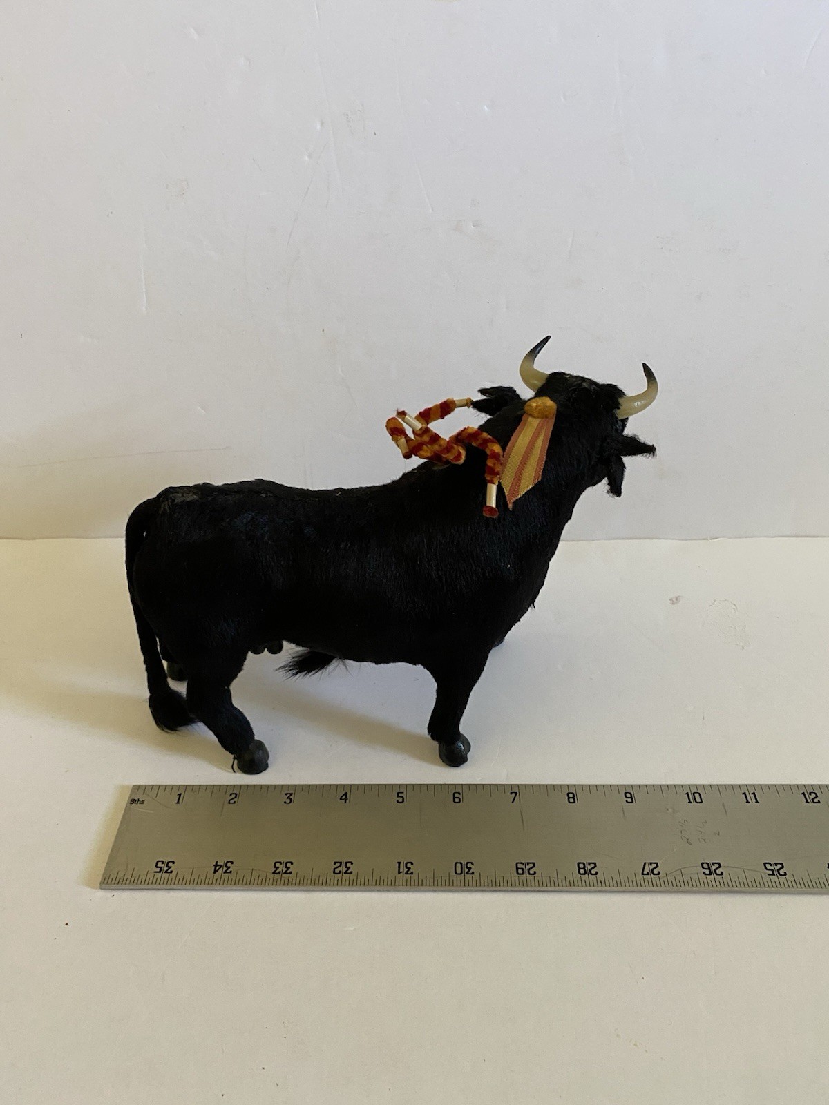 Bull Figurine Plush Black Made in Spain Spanish Souvenir – 6″ Tall, 9” Long