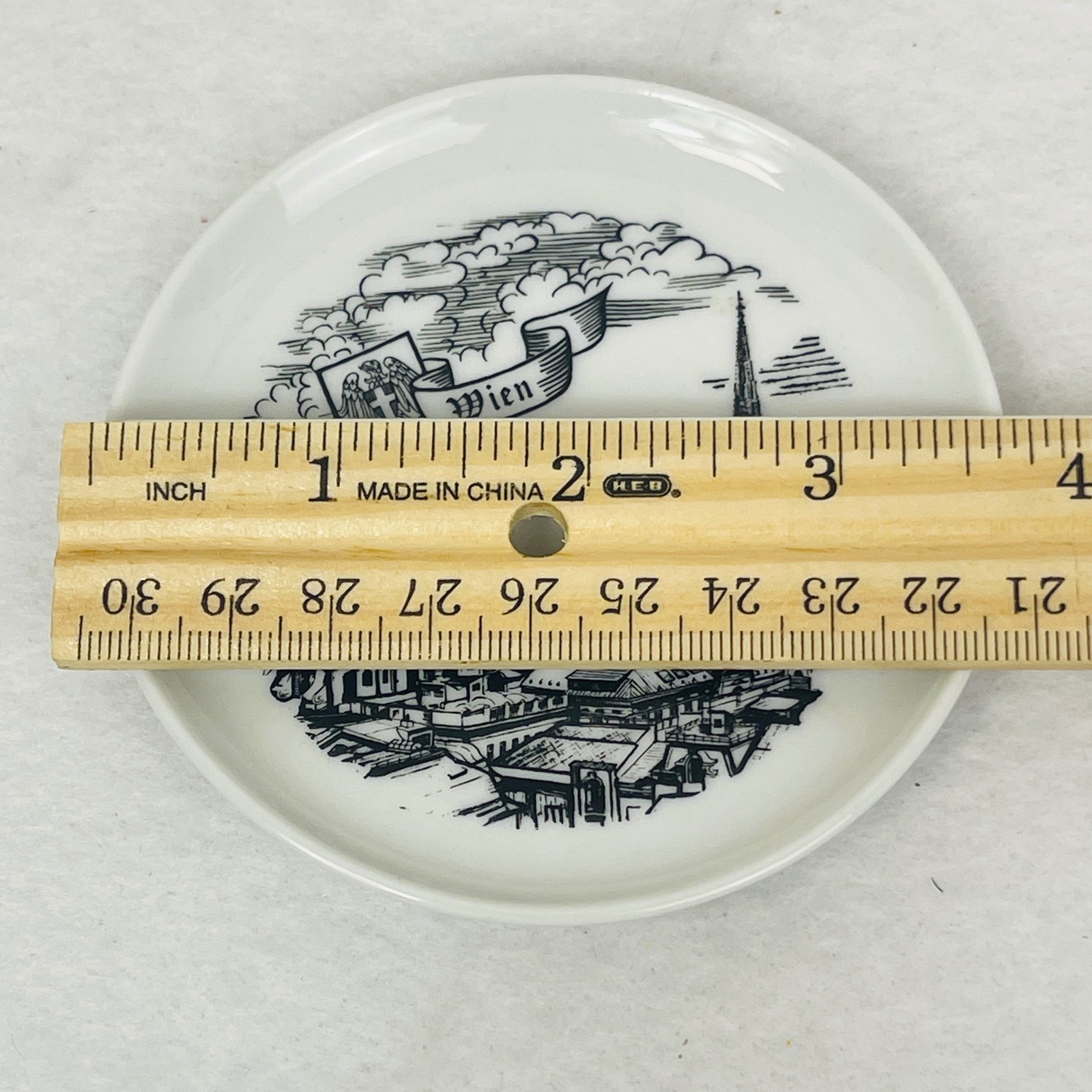 Hassenpflug Handarbeit Wien Vienna Souvenir Plate Black White Skyline 4 Inch