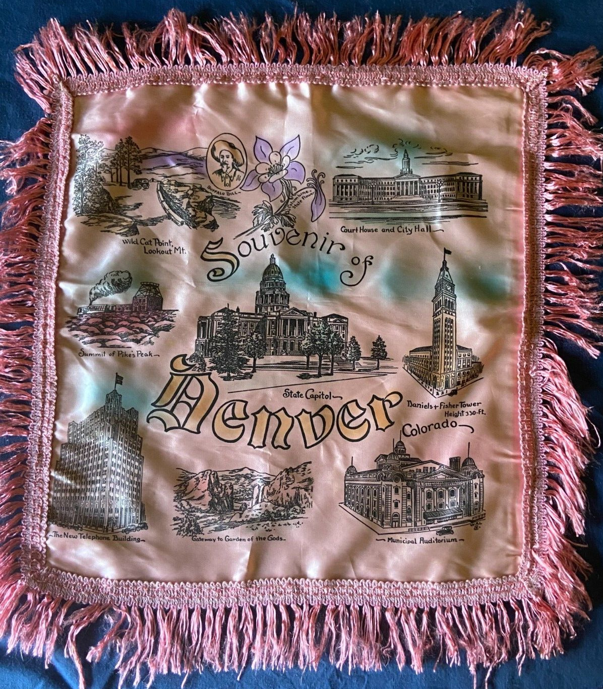 Vintage 1940’s Souvenir of Denver Pillow Cover (Approx 15″x16″)
