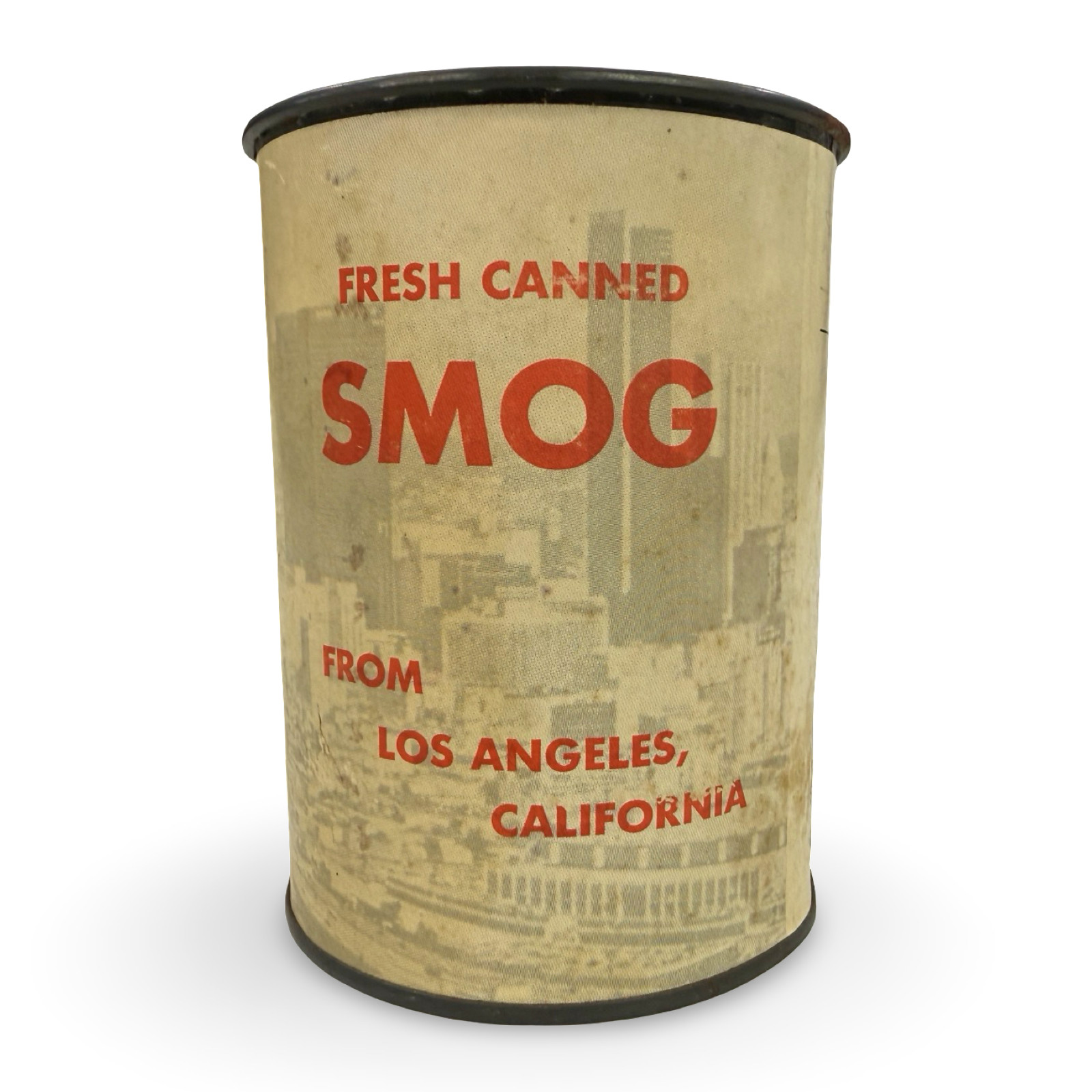 Vintage 1950s Los Angeles Fresh Canned Smog Gag Gift Novelty Tin Can Souvenir