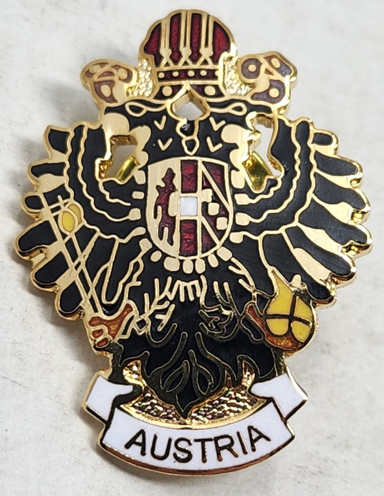 Vintage Nord Email Austria Double Headed Eagle Enamel Crest Lapel Hat Pin Badge
