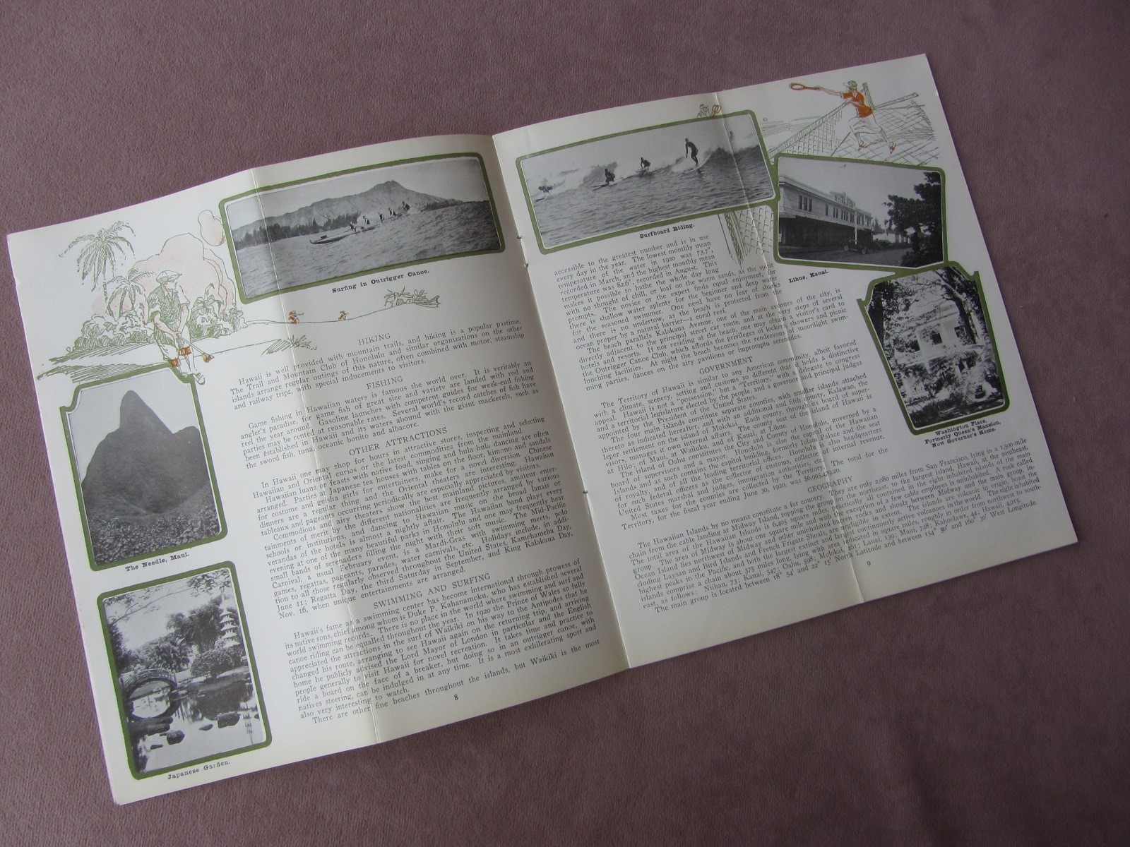 Vtg 1928 Hawaii Travel Guide Booklet Year Round Playground Photos Map Art