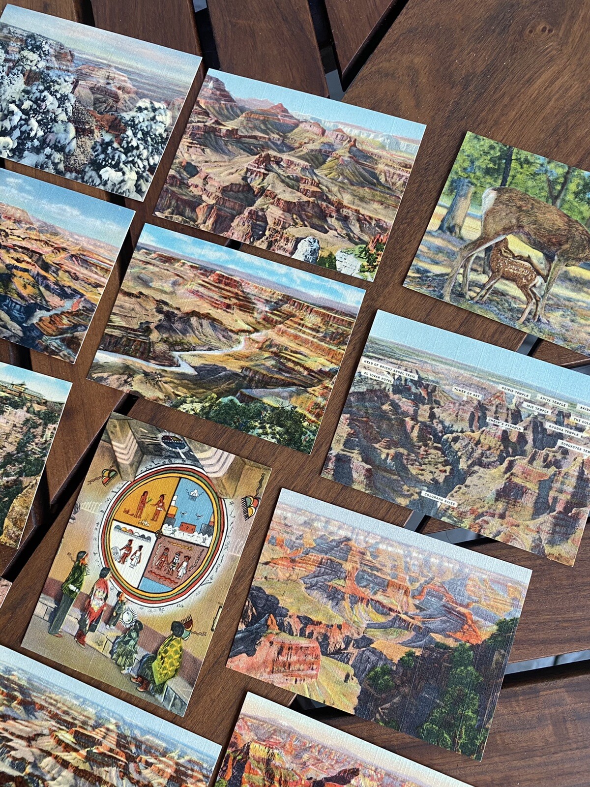 20 VTG GRAND CANYON CARDS SOUVENIR COLORED VIEWS TEXTURED LABELED POSTAGE 1.5 C