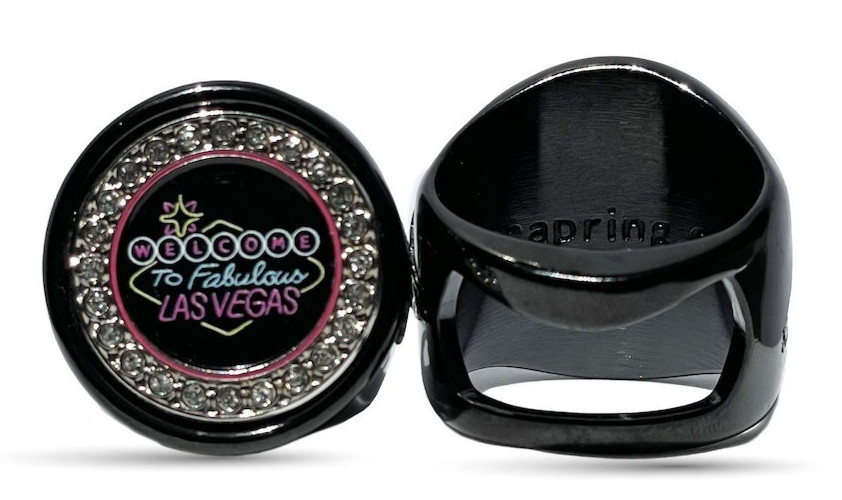 The Welcome to Las Vegas deCAPitator ring bottle cap and can tab opener!