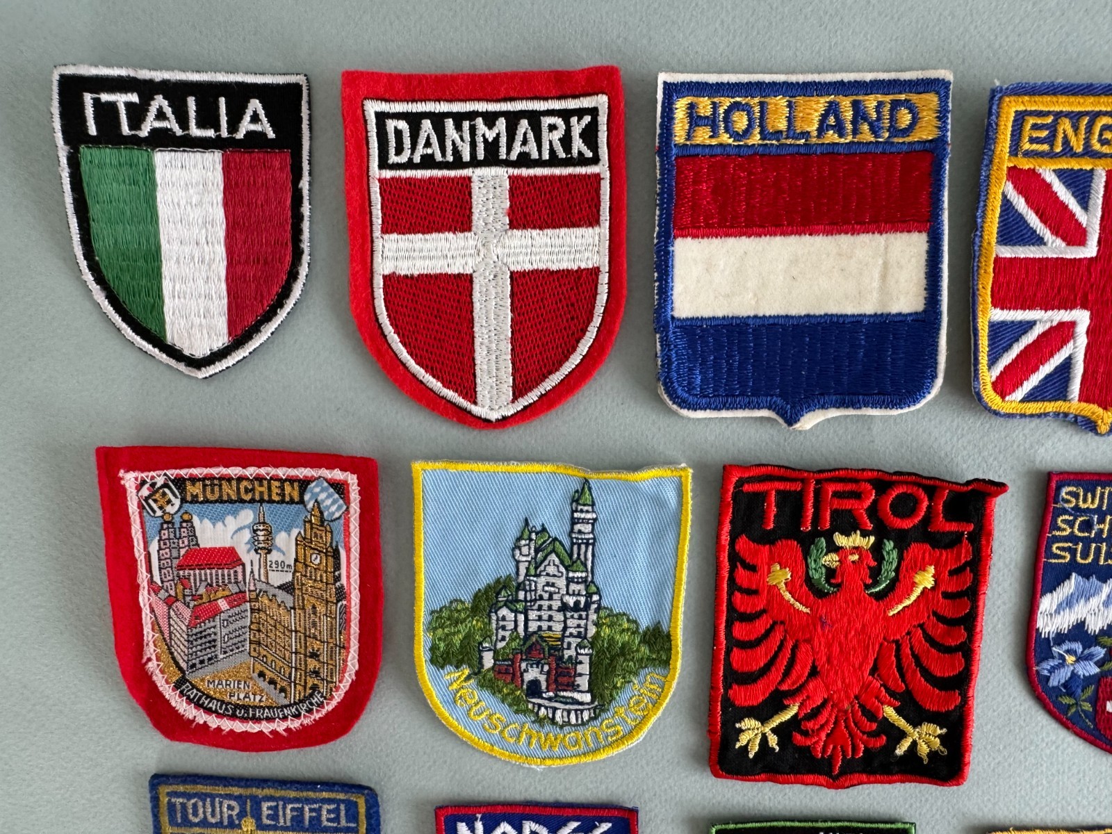 Vintage Embroidered Patches EUROPEAN Travel Souvenirs Lot of 15 Vibrant & MINT!
