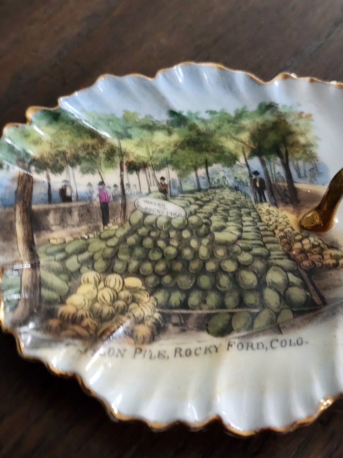 Antique Porcelain Trinket Dish Souvenir – Melon Pile Rocky Ford, COLORADO