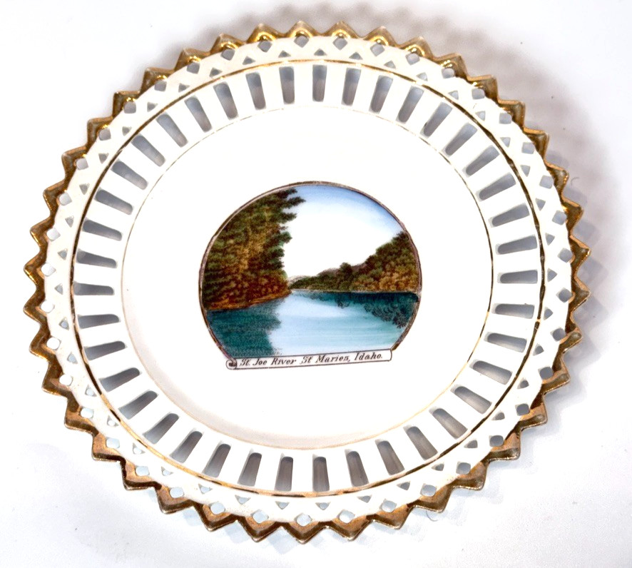 ST MARIES St Joe River ID IDAHO Antique Souvenir China TRINKET DISH PLATE