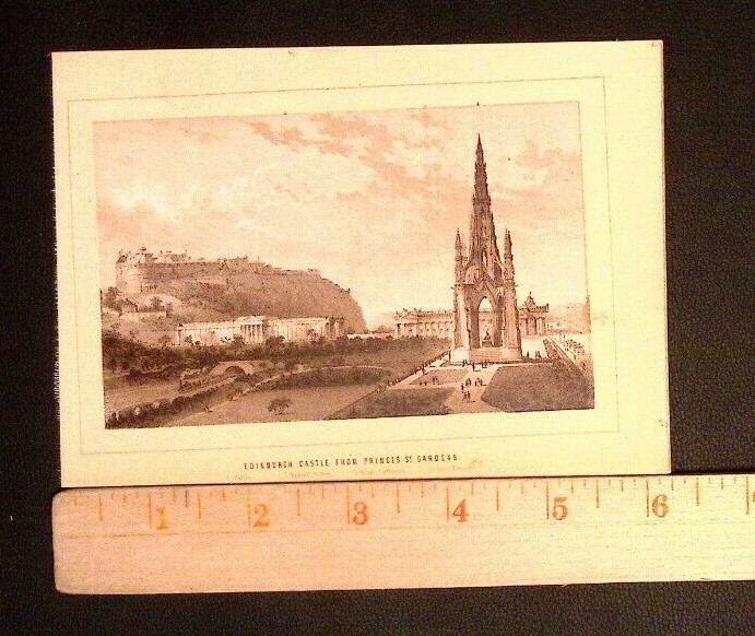 Edinburgh Castle Princes St Gardens Scotland Antique Print Engraving 1800s