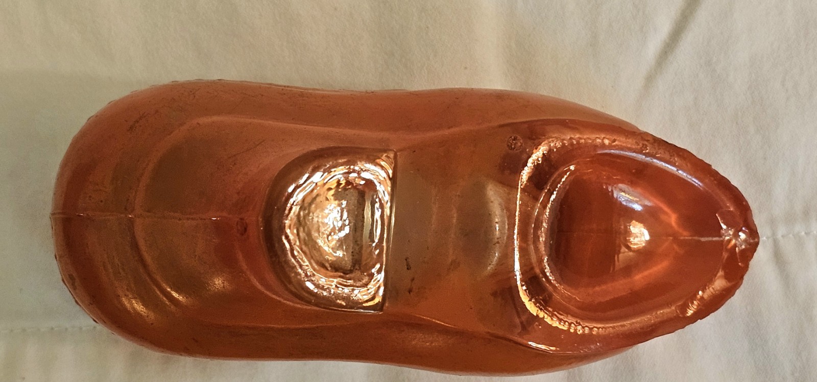 Vintage 1930s Antique Red Orange Painted Glass Shoe Souvenir Wauseon Ohio 4.5″