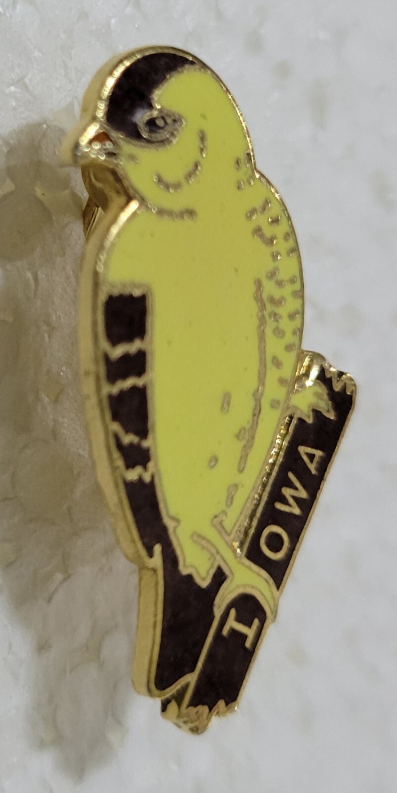 Vintage Iowa Goldfinch Pin Souvenir Enamel On Gold Tone Metal Jacket Lapel Hat