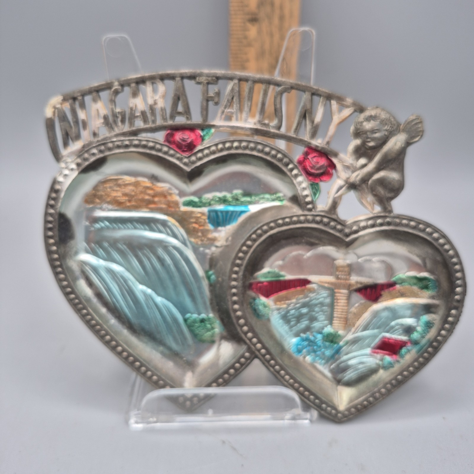 Vintage Niagara Falls Souvenir Metal Trinket Dish Plate Made in Japan Heart