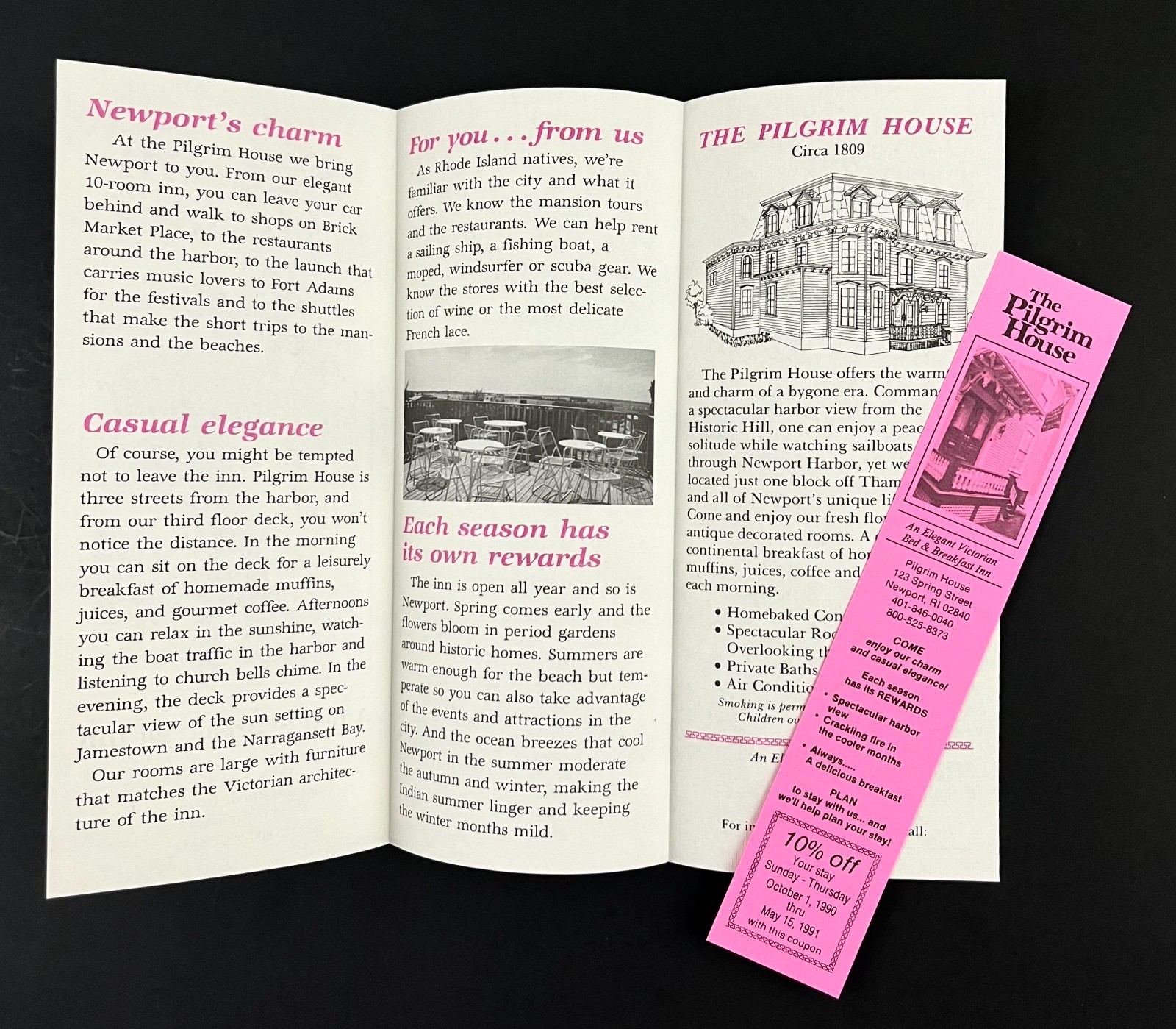 1990 Newport Rhode Island RI Pilgrim House Bed Breakfast Vintage Travel Brochure