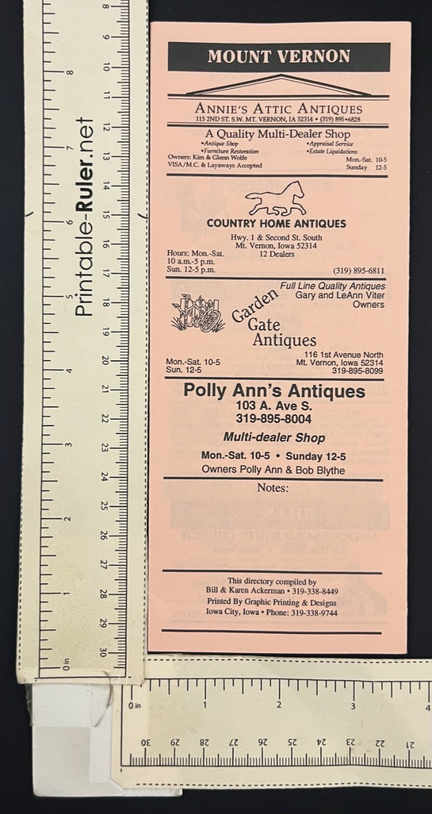 1995 Iowa City Antique Dealers Guide Frytown Kalona Liberty Vernon VTG Brochure