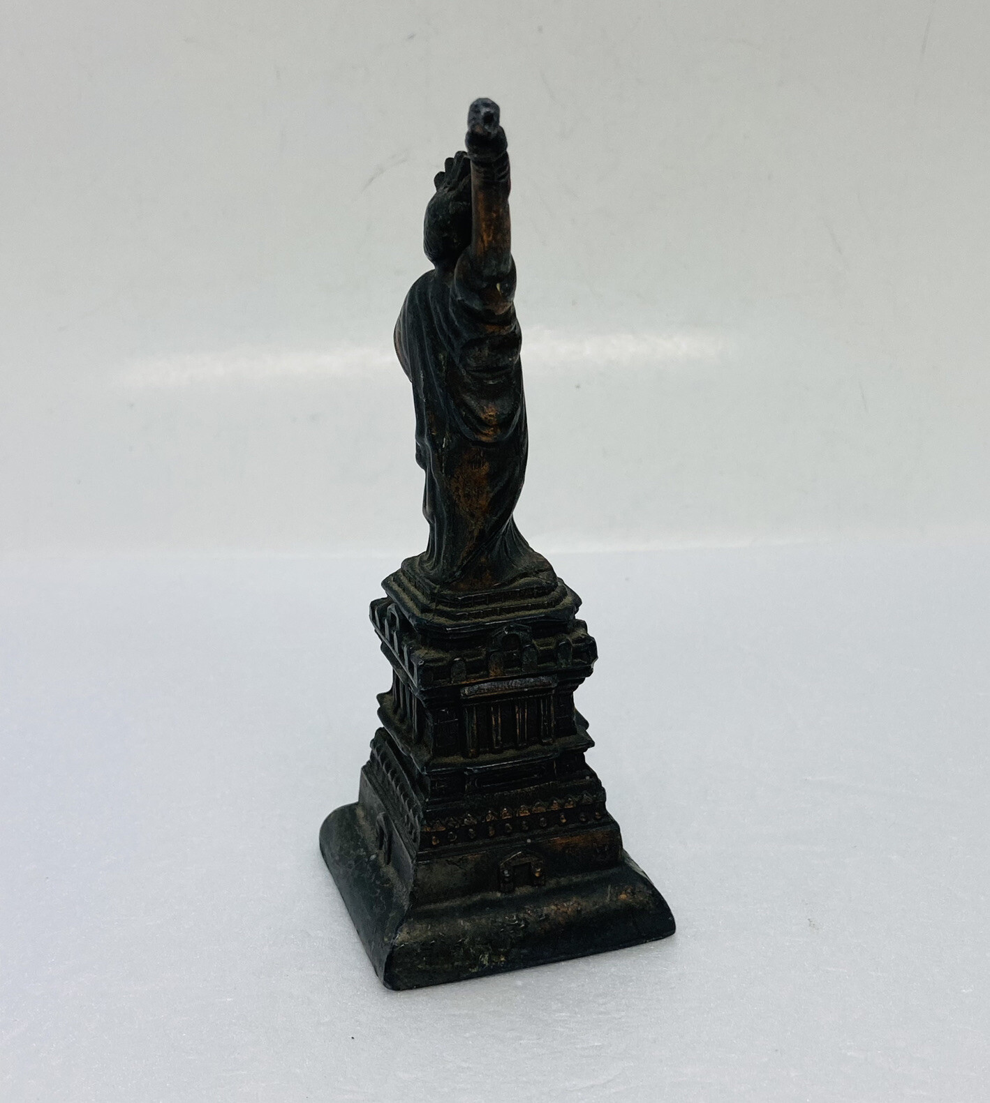Vintage 1980s Bronze Statue Of Liberty Figurine 5” Unique Flames Art Decor X