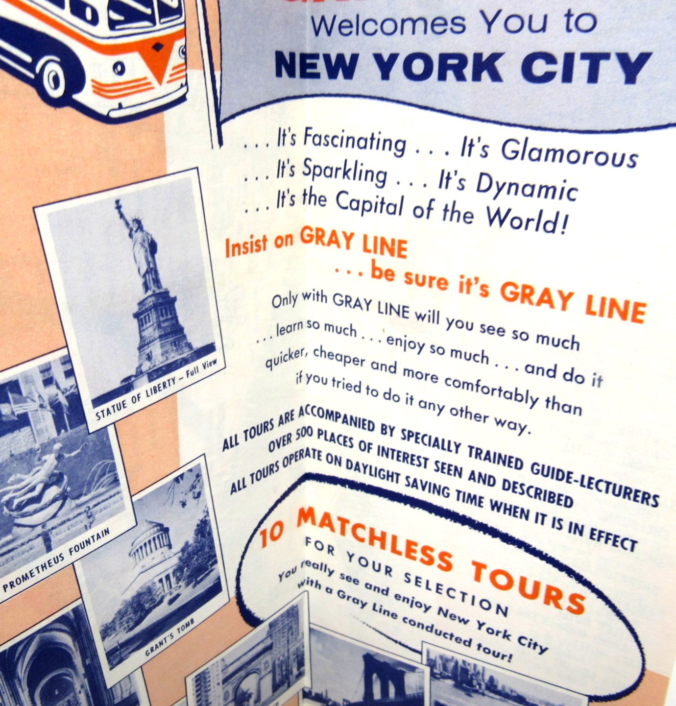 New York City Sightseeing Map Gray Line Folder 1956 NYC Vintage US Seller