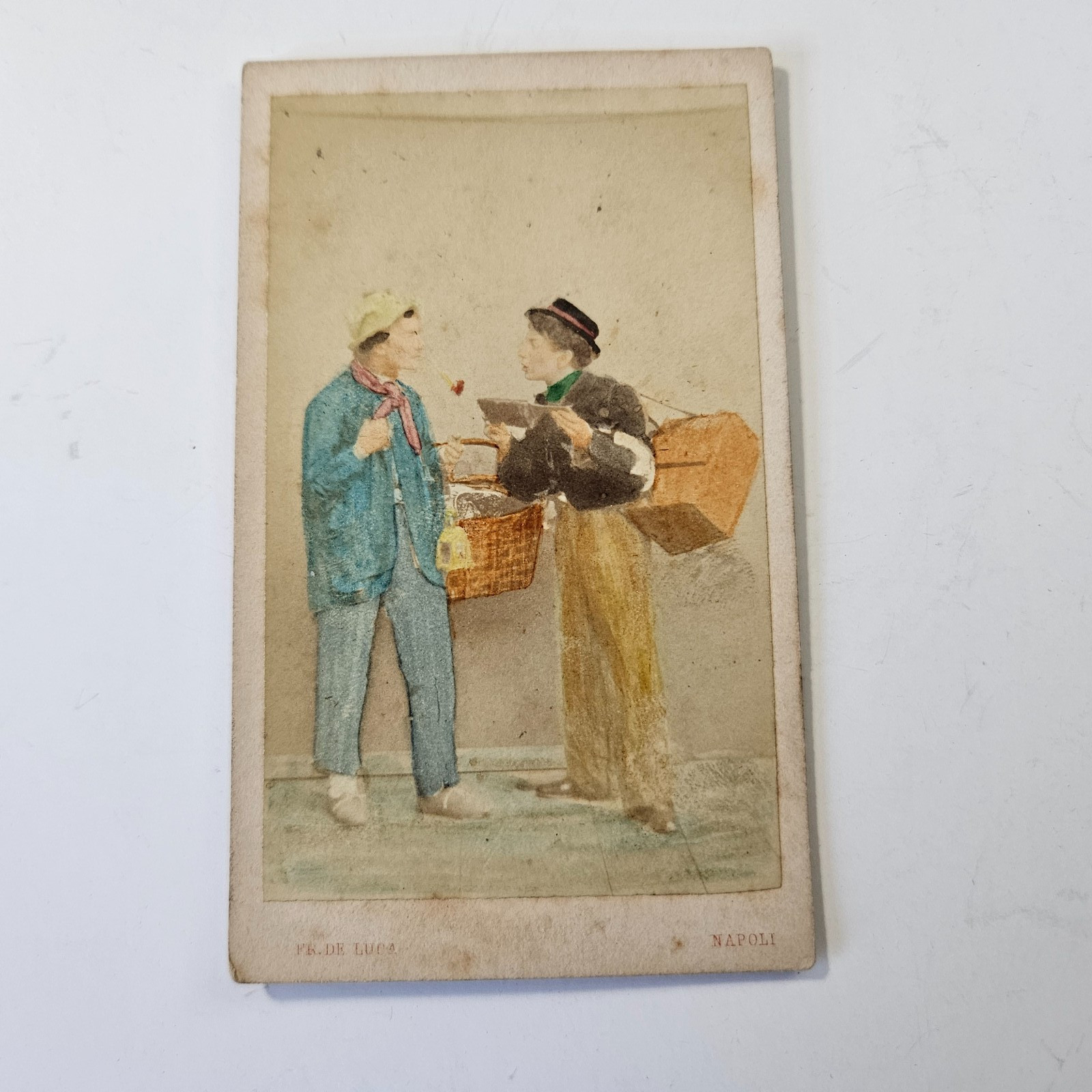 C 1870s Italian 2 Men Different Items Hand Colored CDV Occupational Photo
