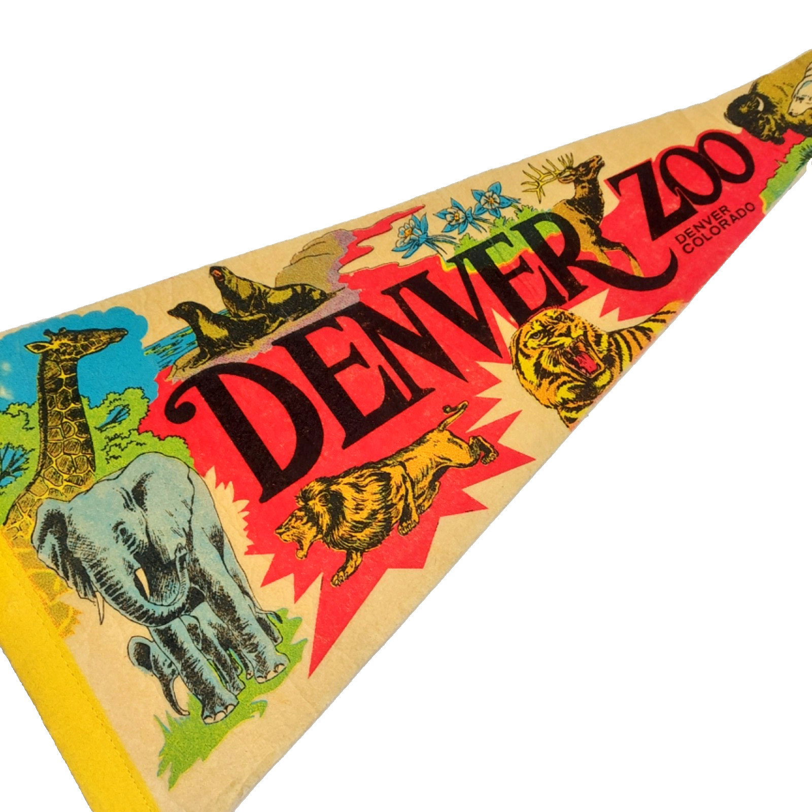 Denver Zoo Colorado Animals Vintage Souvenir Full Size Pennant 12″x30″