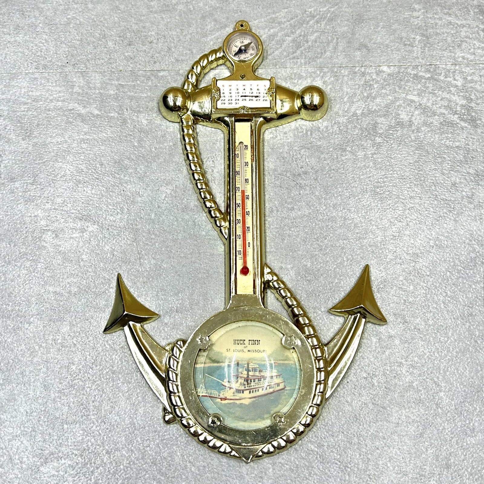 Vintage Huck Finn at St. Louis Missouri Souvenir Plastic Anchor Thermometer 9 in