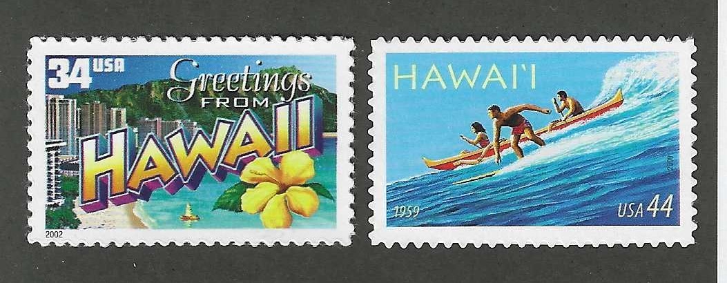 HAWAII – 2 U.S. POSTAGE STAMPS – SURFING – MINT CONDITION