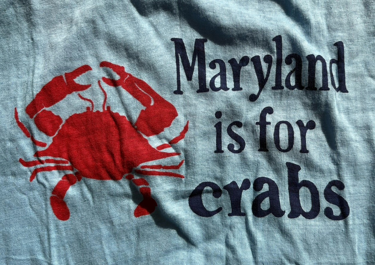 VTG 70’s Maryland Is For Crabs T Shirt DEADSTOCK NOS Blue Hanco Adult LARGE