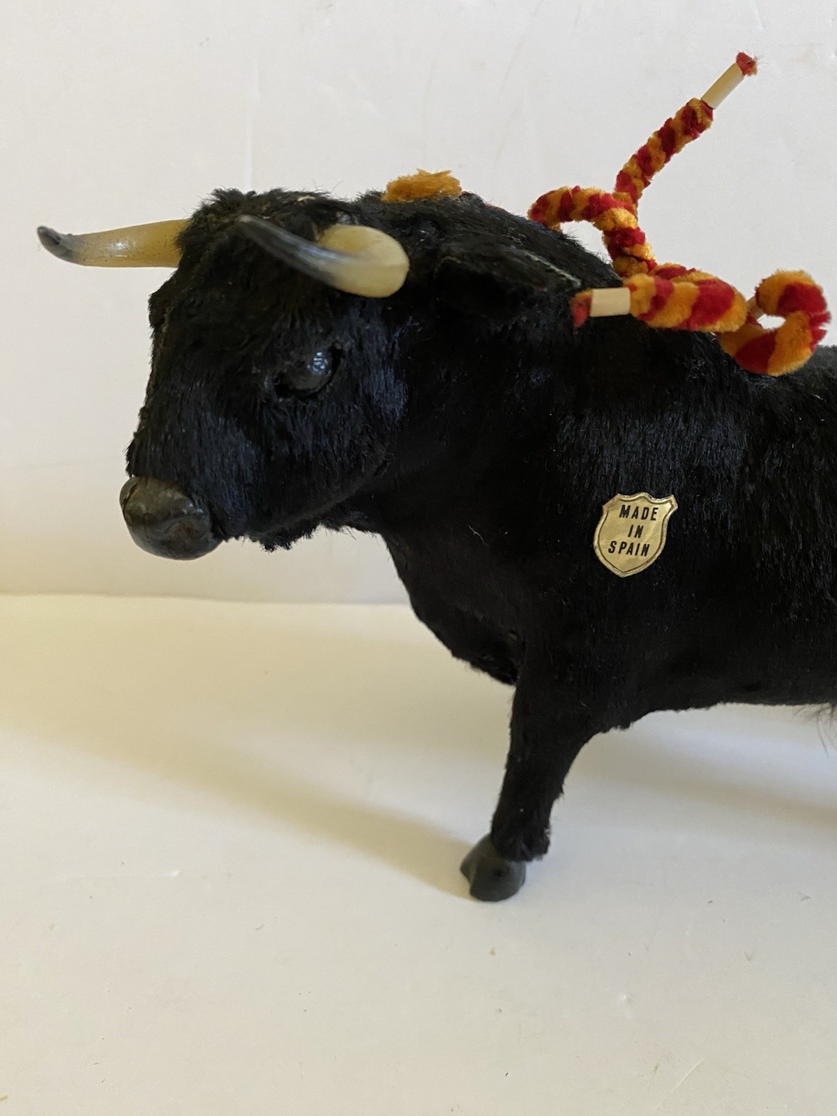 Bull Figurine Plush Black Made in Spain Spanish Souvenir – 6″ Tall, 9” Long