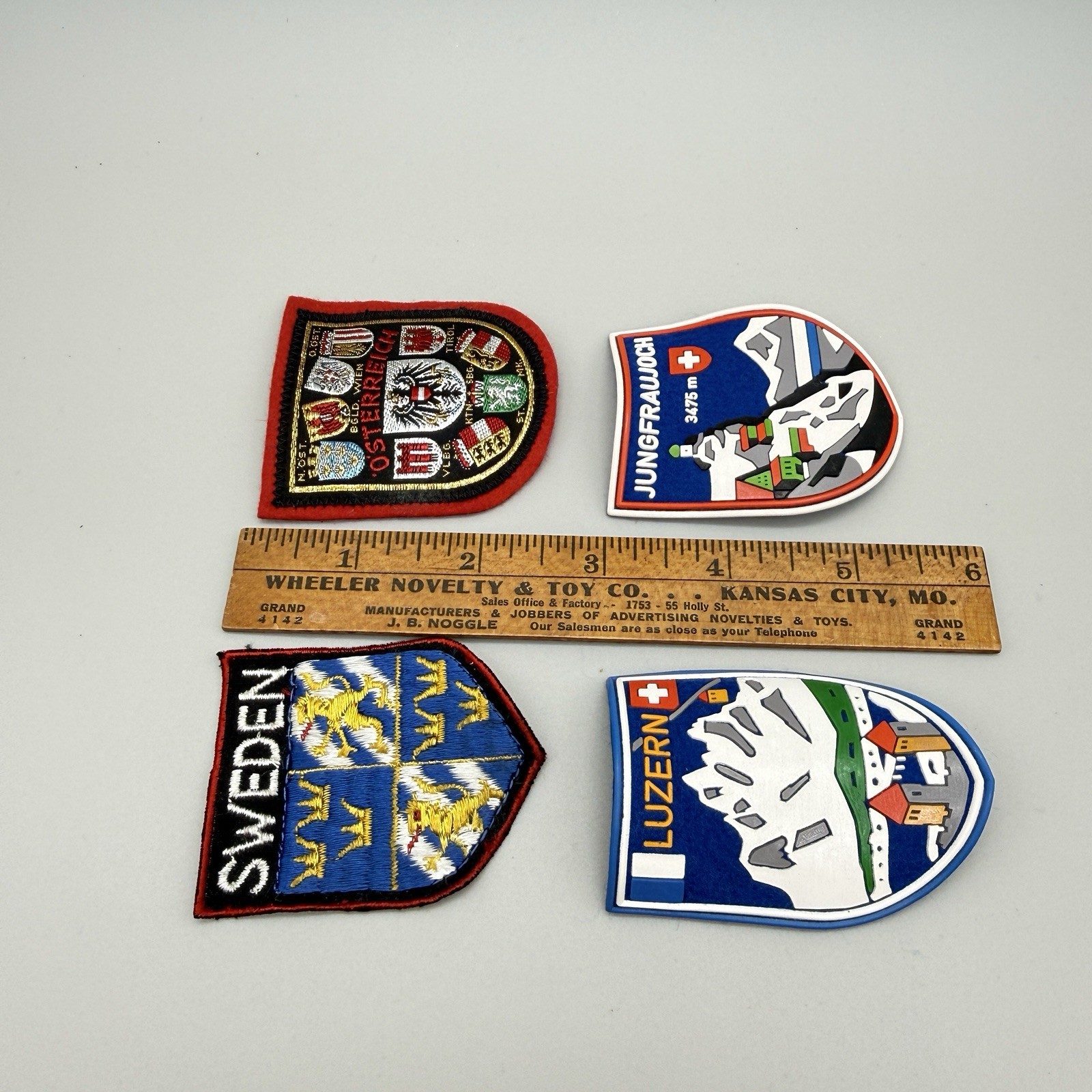 Vintage European Travel Patches Sweden Austria Jungfraujoch Luzern Rubber Felt