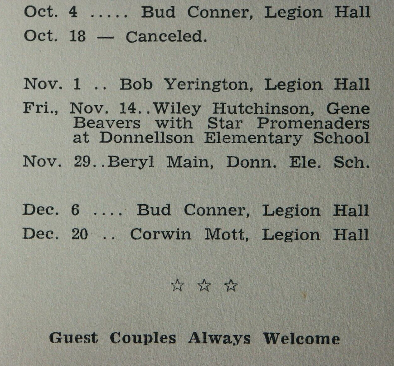 Two Square Dancing Dance 1969 Schedules Donnellson Ottumwa Iowa Bud Conner