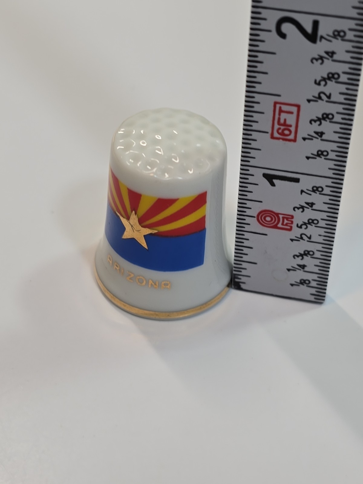 Arizona Travel Souvenir Thimble White Porcelain Gold Ring I Love Tombstone