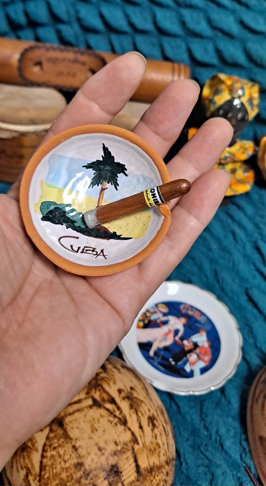 Cuba Souvenir Wall Painted, Mini Plates/Coasters, Small Drum Set, Doll & Plaque
