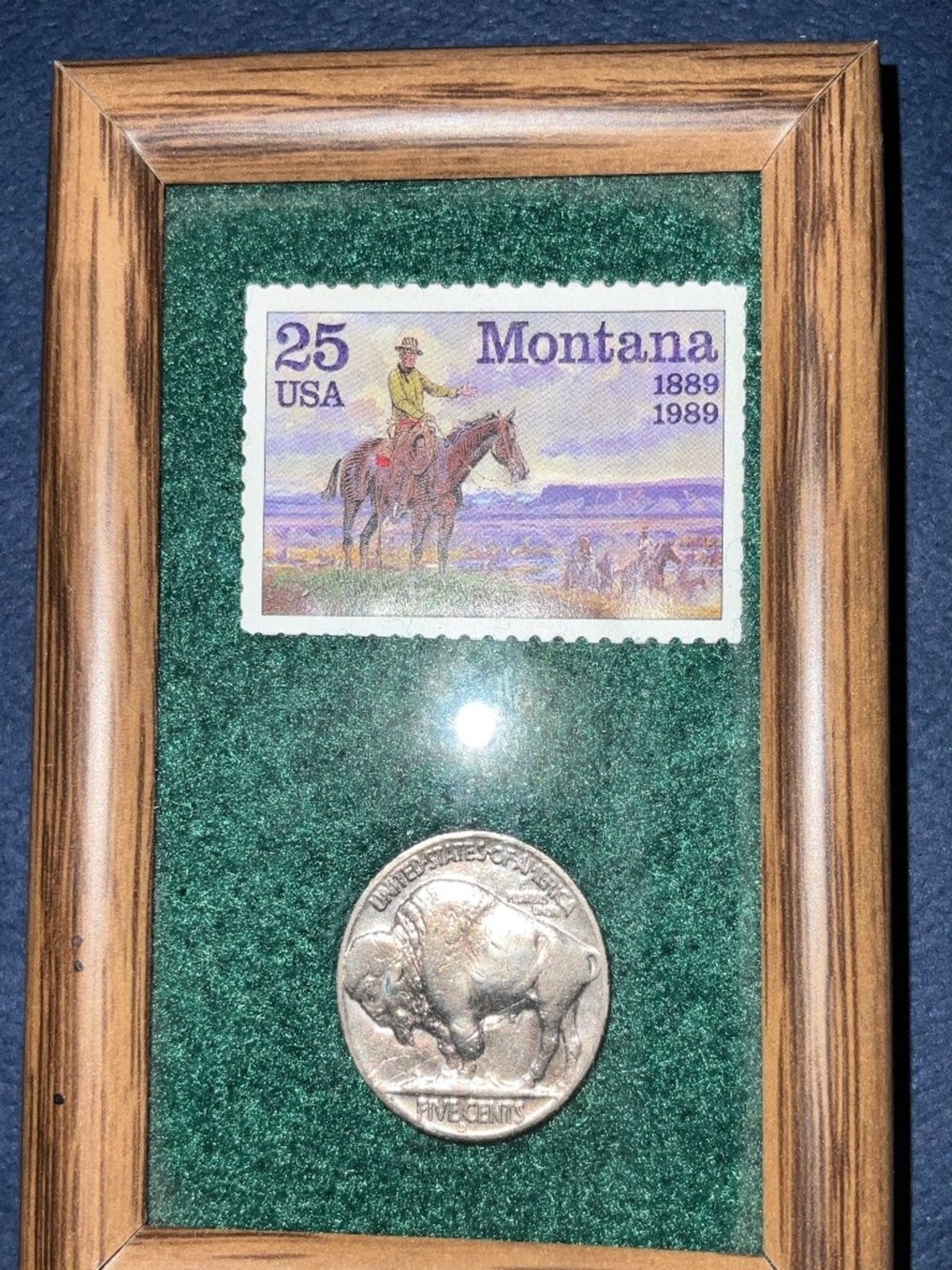 Vintage US Heritage Framed Coin & Stamp Set – Buffalo Nickel & Indian Head Penny