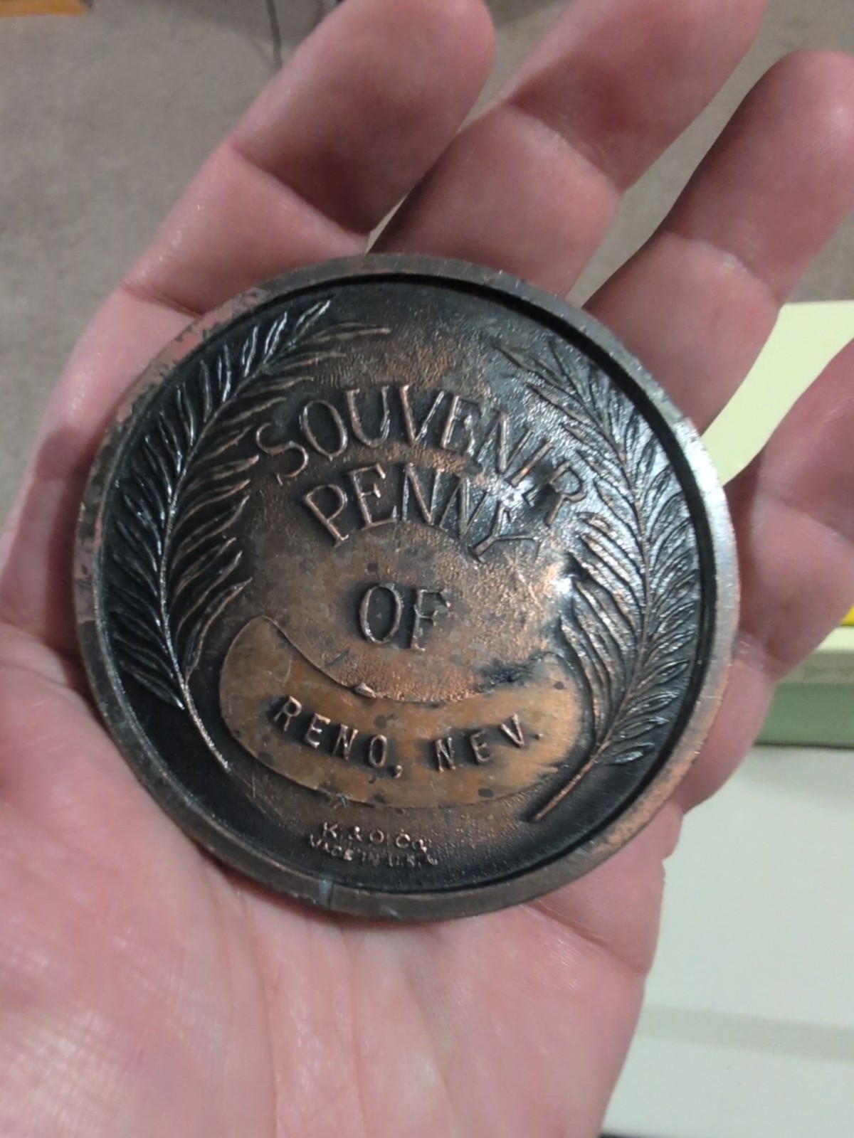 Vintage 3” Large Copper Indian Head Souvenir Penny ~ Reno, NV