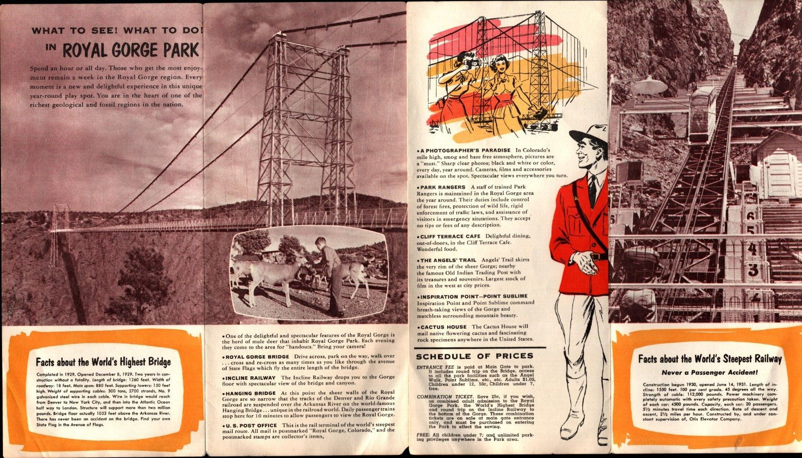 Vintage Colorado Travel Brochure Royal Gorge Railway Line & Bridge c. 1950s