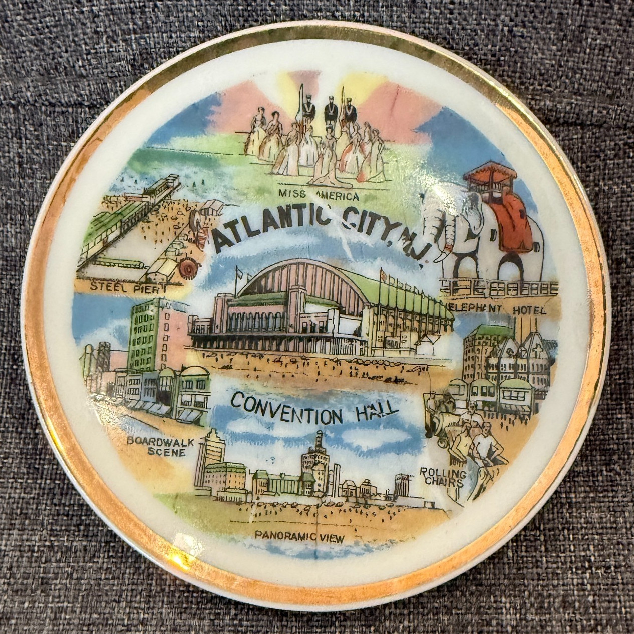 Vintage Atlantic City Decorative Ceramic Mini Plate 4” Steel Pier Miss America