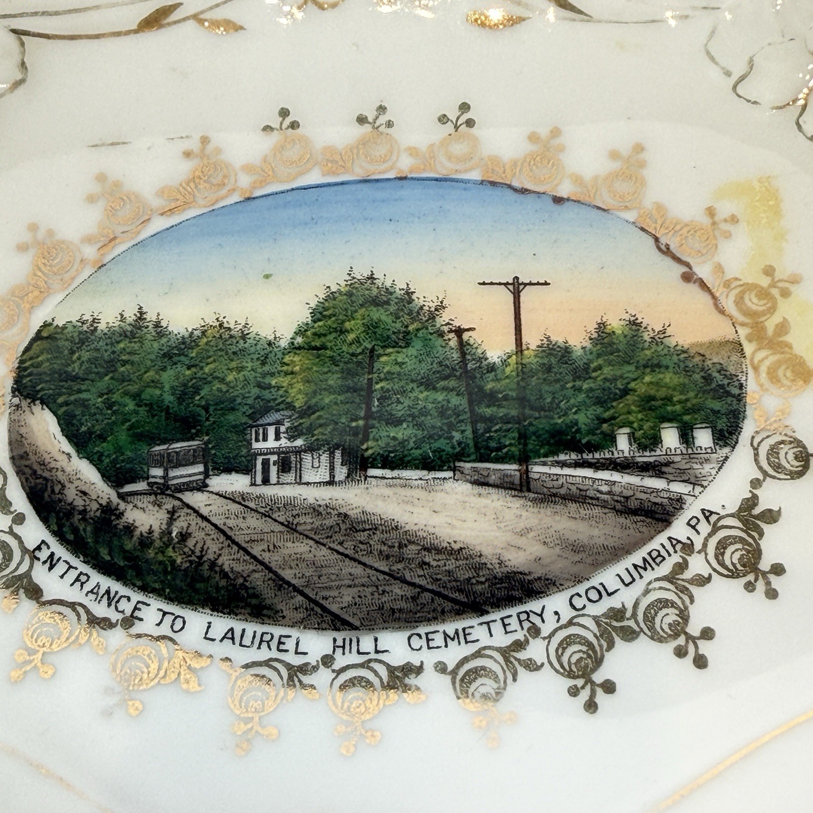 COLUMBIA Pennsylvania PA Antique LAUREL HILL CEMETERY Souvenir RINKET DISH PLATE