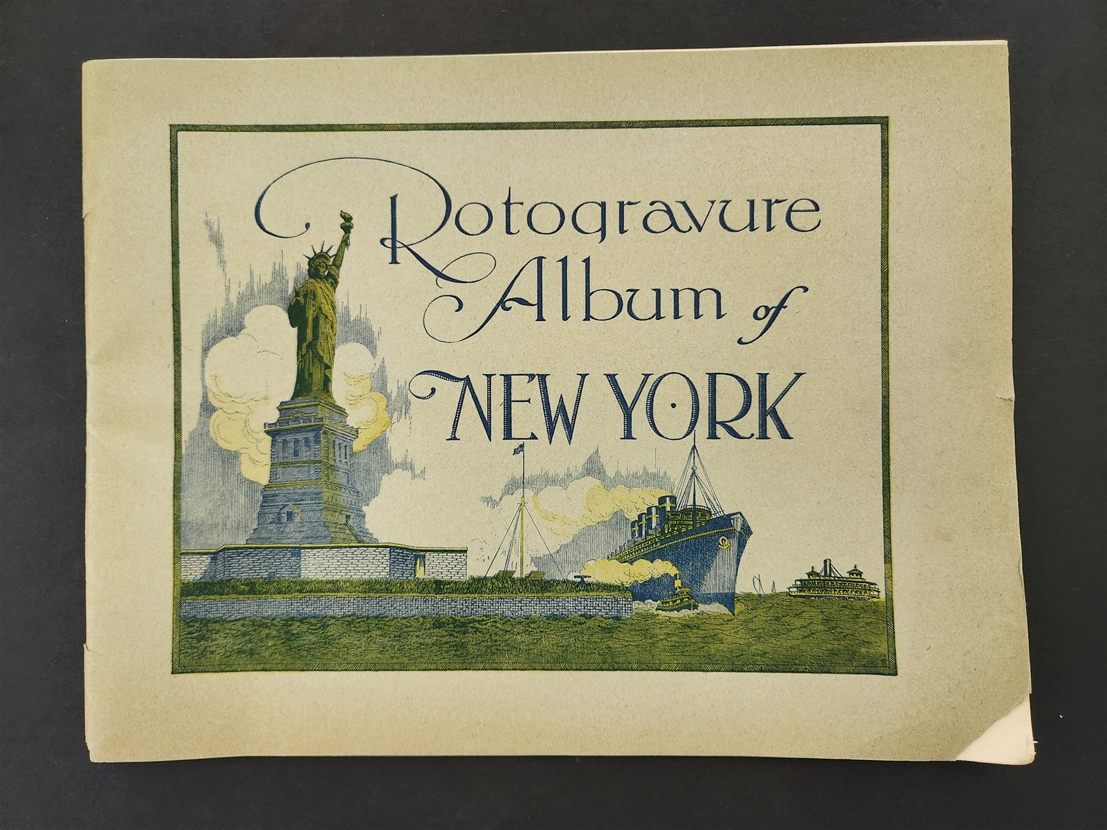 1920s antique ROTOGRAVURE ALBUM NEW YORK skyline bridges ships monuments statues