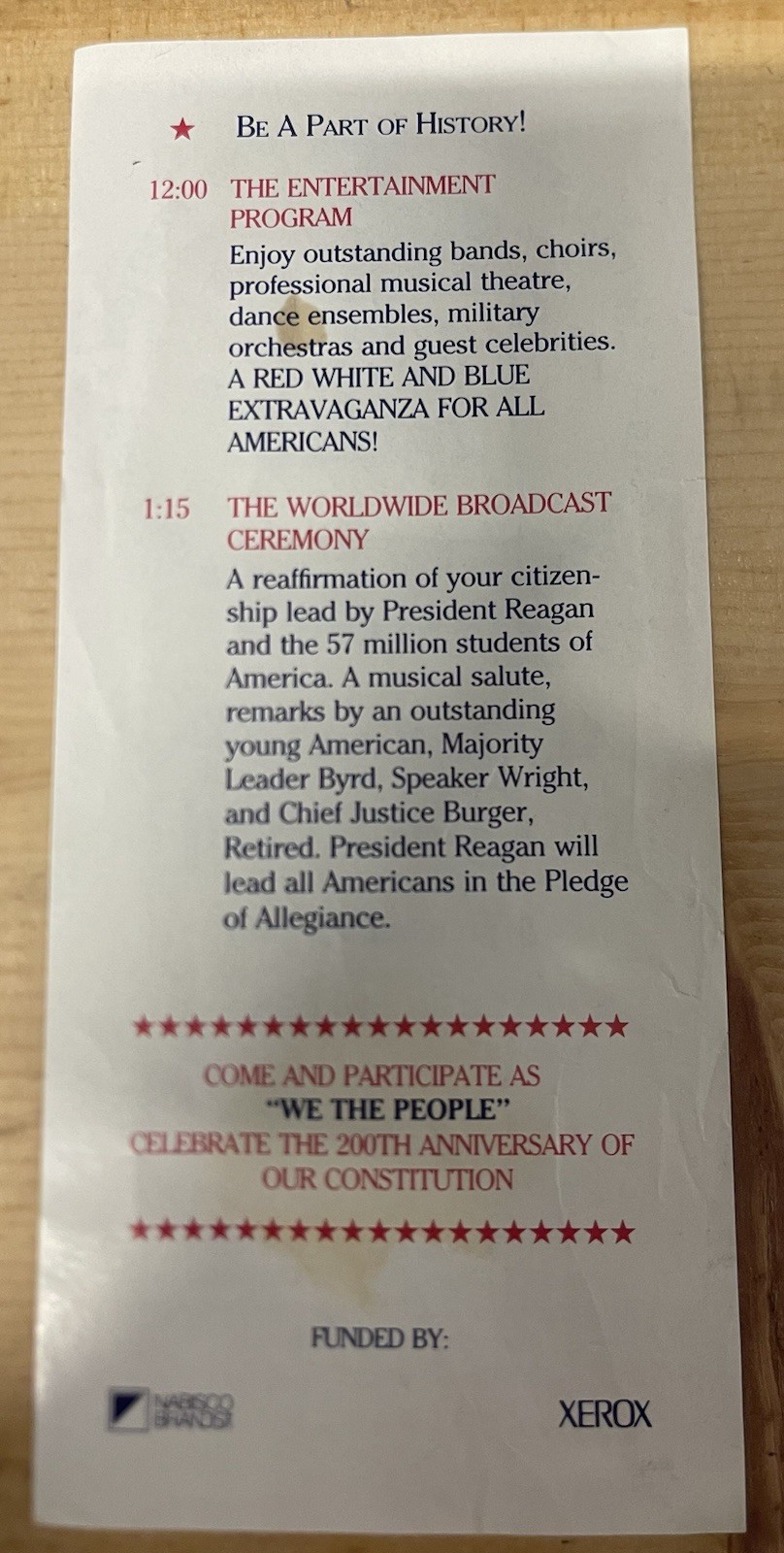 U.S. Constitution Bicentennial White House Celebration Pass Washington DC 1987