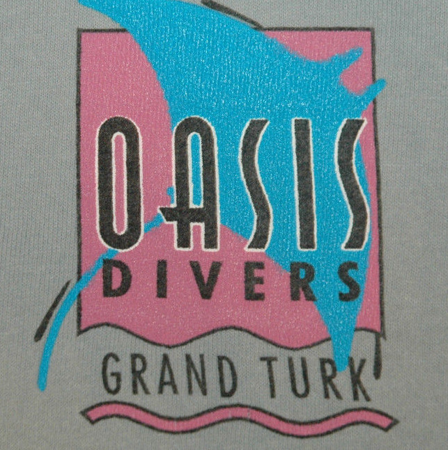 Vtg OASIS DIVERS GRAND TURK T Shirt 2 SIDED TEE Turks & Caicos Island OCEAN DIVE