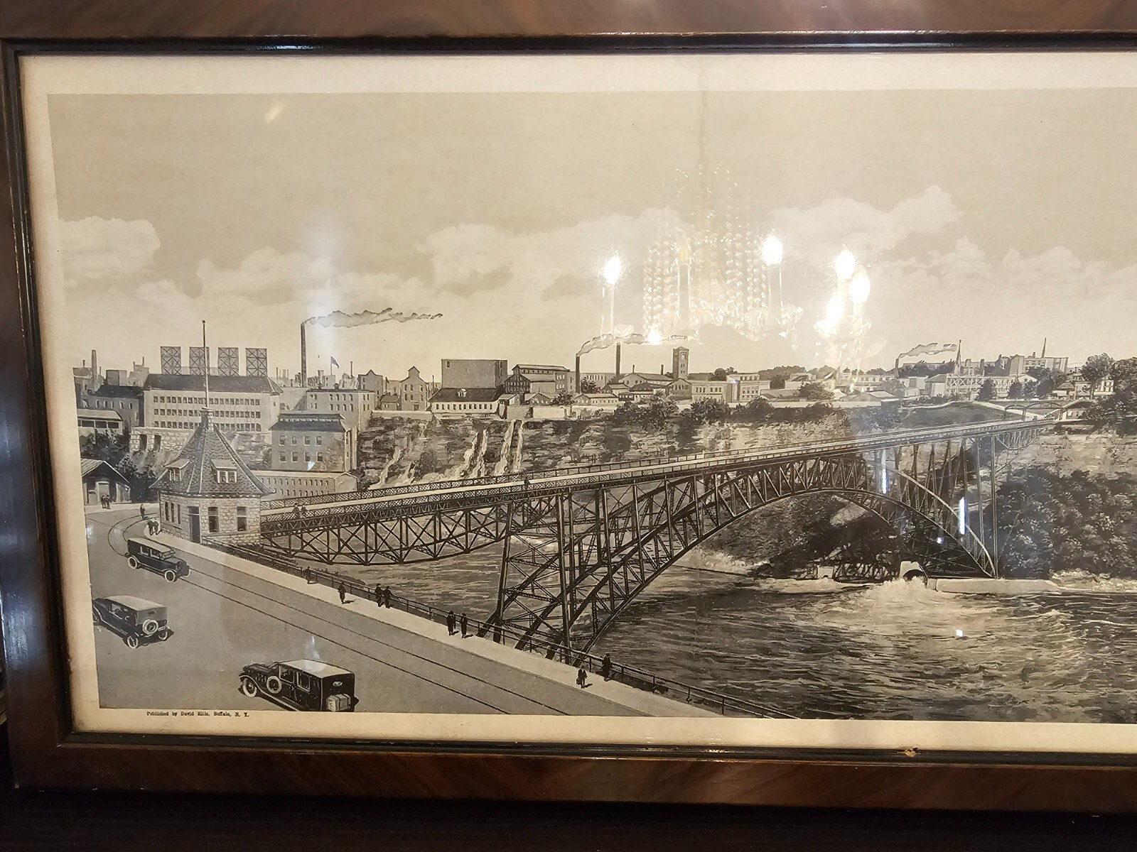 Rare Niagara Falls Long Panoramic Lithographic Print 50X10 Circa 1920 Framed