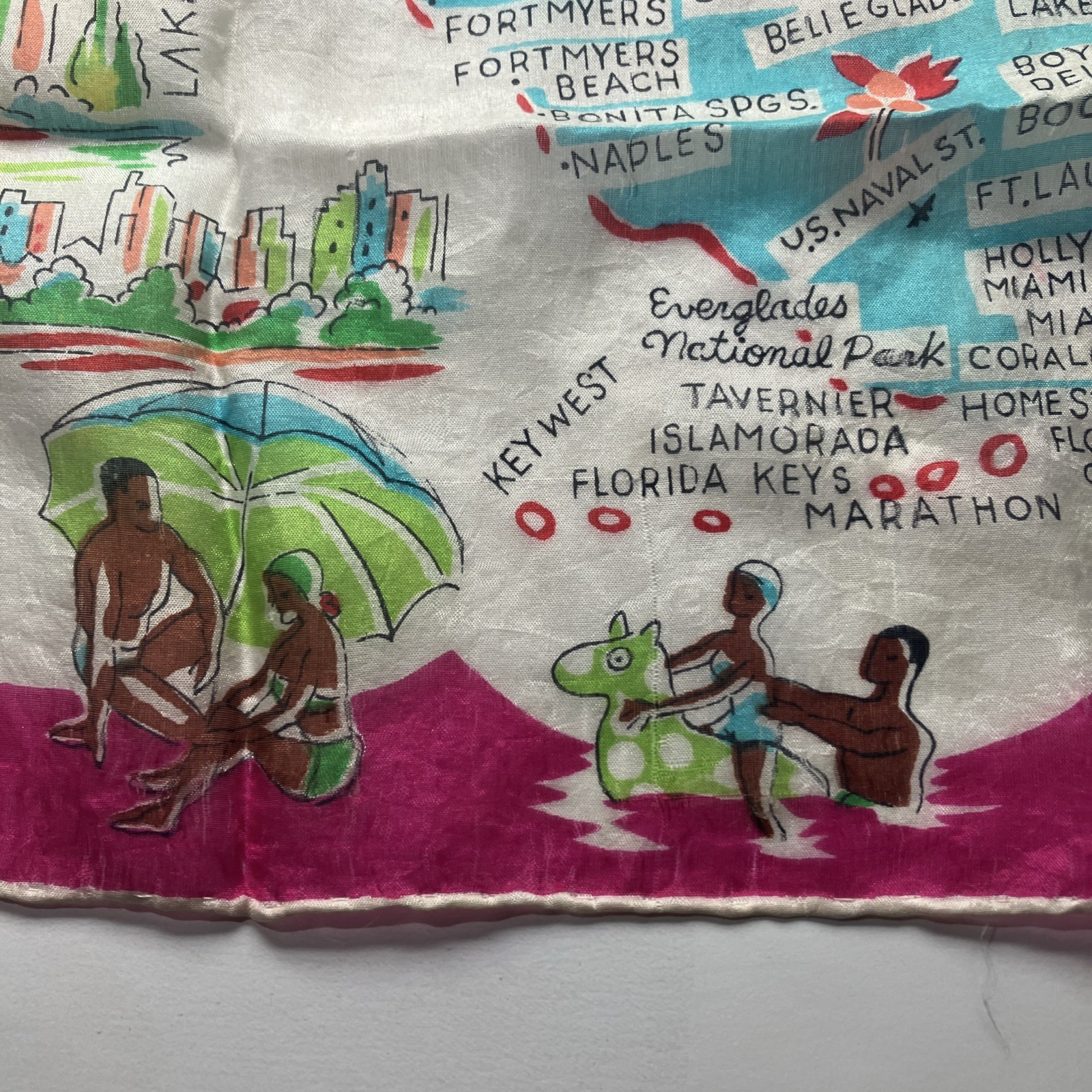 Vintage FLORIDA Map Souvenir Sheer Pink Scarf Hair wrap bandana flamingos