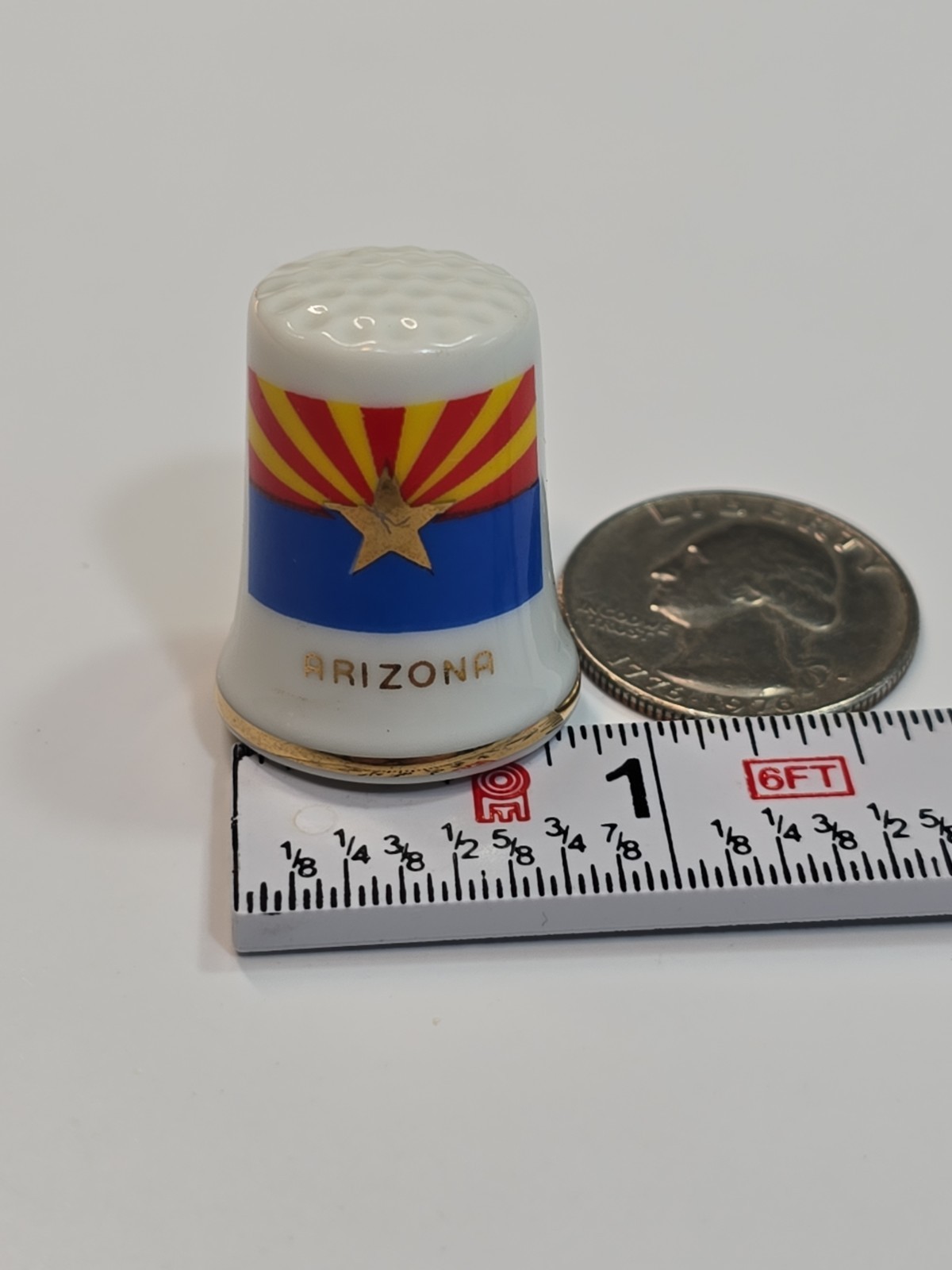 Arizona Travel Souvenir Thimble White Porcelain Gold Ring I Love Tombstone