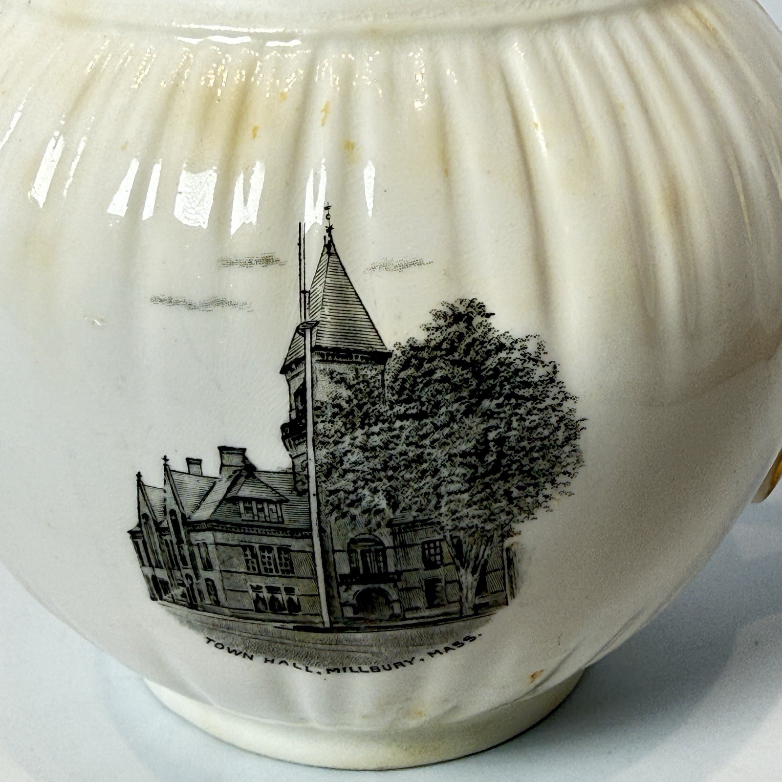 MILLBURY MA Massachusetts Souvenir TOWN HALL Porcelain TRINKET FOLEY CREAMER