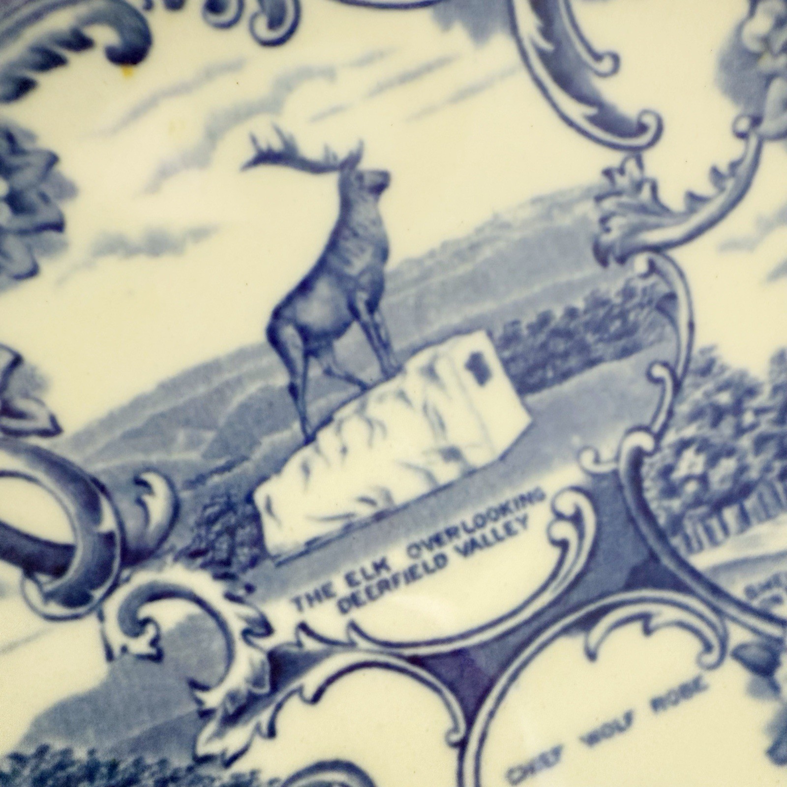 Vintage Mohawk Trail Western Massachusetts Blue Transferware Souvenir Plate