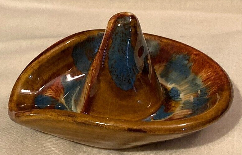 VTG 1970’s Dryden Original Pottery-Multicolor Drip Glaze Ring Dish/Hat/Decor-EUC