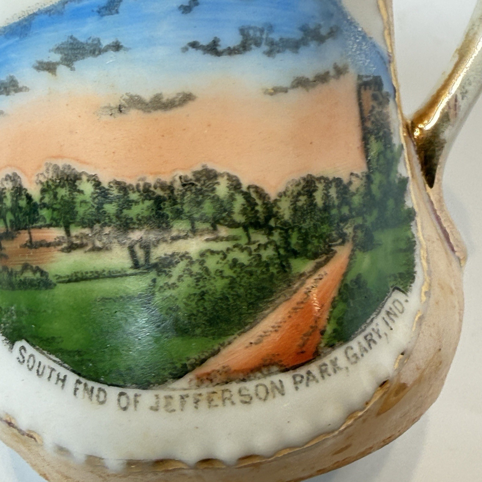 GARY, INDIANA IN Antique JEFFERSON PARK Souvenir China GOLD GILDED Tea Cup